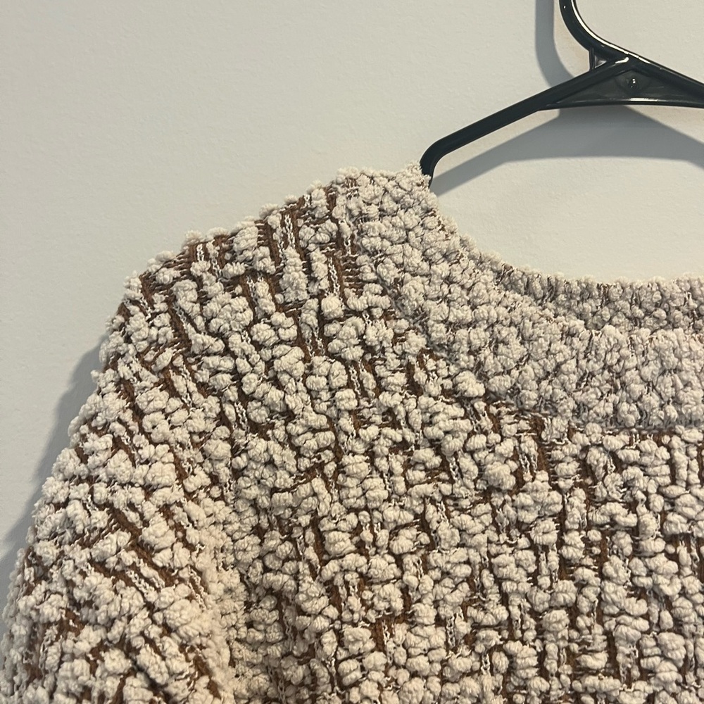 Bobeau Cream and Brown Textured Knit Sweater